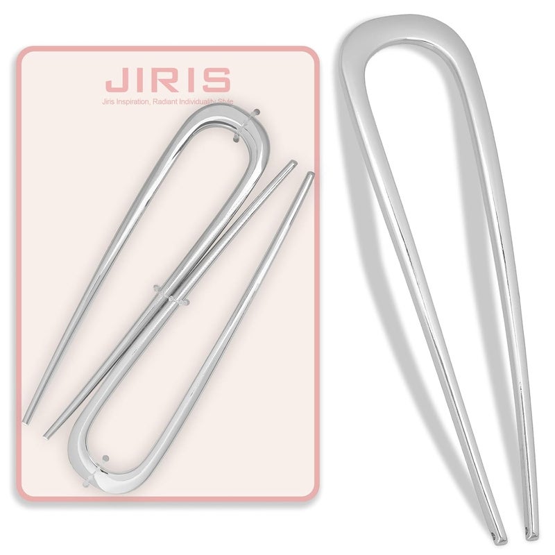 JIRIS 2PCS 5.5Inch French Hair Pins Large U-Shaped Pins for Women and Girls Fashion Metal Hair Pin French Twist Hair Pins for Buns, Updos,Stylish and Functional(set3-silver) - Image 1